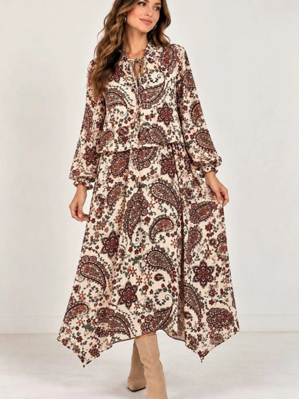 Banana Republic Sazan Long Sleeve Handkerchief Hem Paisley Dress Sazan Paisley